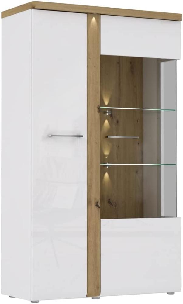 Highboard Talena 3 weiß Artisan Eiche 99x164x44 cm Kommode LED Vitrine mit Beleuchtung Bild 1