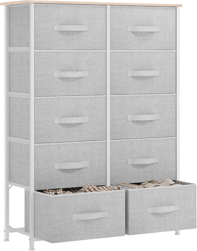 YITAHOME Kommode, Kommode mit 10 Schubladen, Stoffkommode für Schlafzimmer, Wohnzimmer, Schrank,Stabiler Stahlrahmen, Leicht zu Ziehen, Hellgrau Aufbewahrungsschrank Bild 1