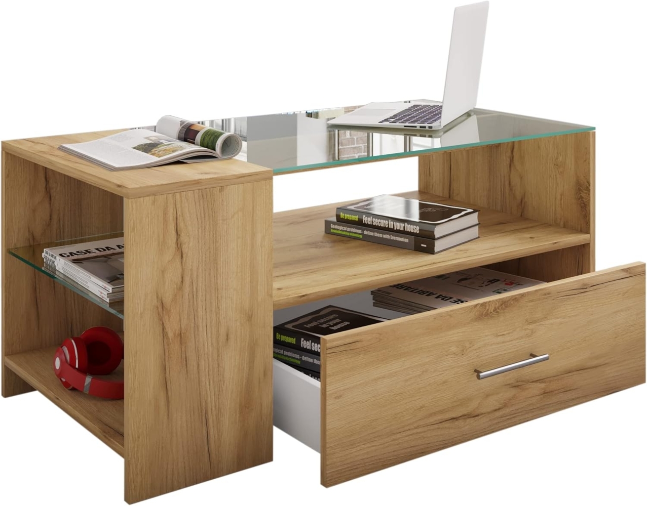 VCM Beistelltisch & Couchtisch Tindala 917034 Honig-Eiche H. 45 x B. 100 x T. 50 cm Bild 1