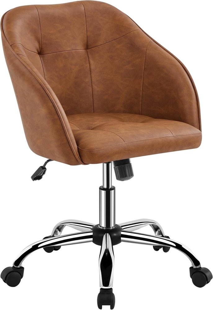 Yaheetech Homeoffice Stuhl, Schminkstuhl, höhenverstellbar Drehstuhl, SamtStuhl Schreibtischstuhl für Arbeitszimmer, Schlafzimmer, Atmungsaktiv Rollstuhl bis 136 KG belastbar Retro-Braun Bild 1
