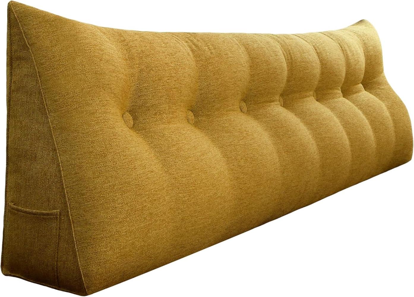 VERCART Großes Bettruhe Keilkissen, Lang Lesekissen, Dekoratives Kopfteilkissen, Dreieckiges Rückenkissen, Loungekissen für Tagesbett oder Couch, Leinenmischung Gelb, 200CM Bild 1