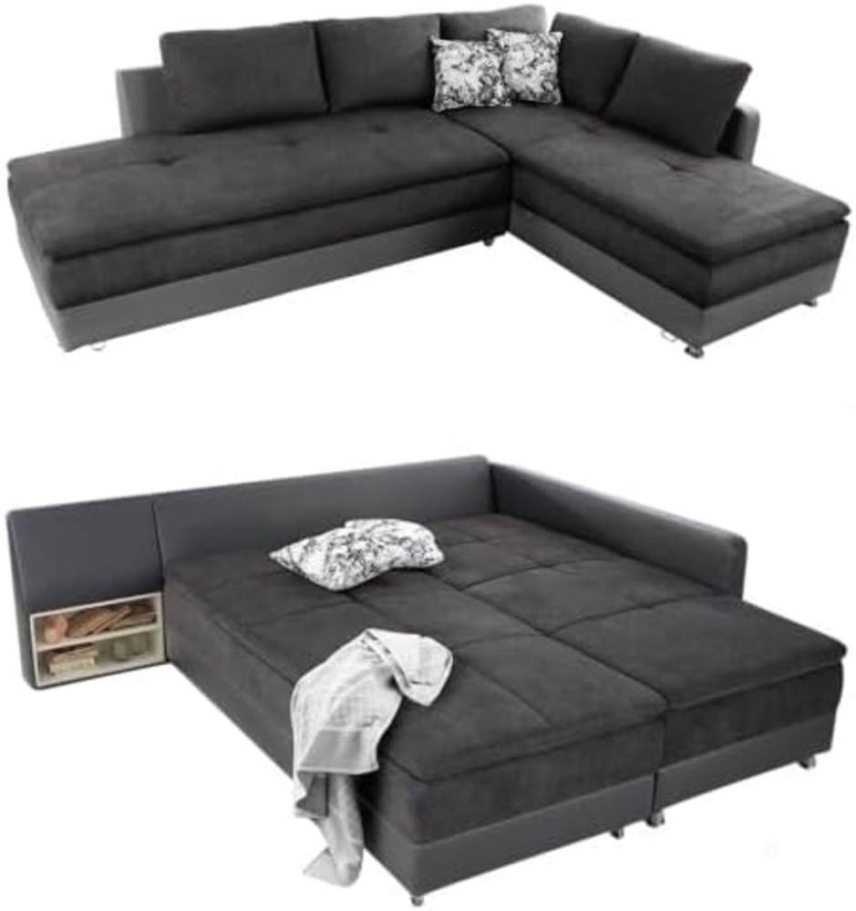 luma-home Ecksofa 15105, Dauerschläfer-Doppelbett 306x223 cm, Schwenkteil links, Bettkasten, Regal, Boxspring, Federkern, Wellenunterfederung, Topper, Mikrofaser Anthrazit/Kunstleder Grau Bild 1