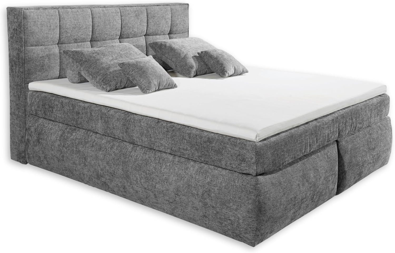 Stella Trading Michigan 6 Boxspringbett 200x220, Stahlgrau - Bequemes Doppelbett mit 7-Zonen Federkern Wendematratze & Kaltschaum Topper - 210 x 128 x 245 cm (B/H/T) Bild 1