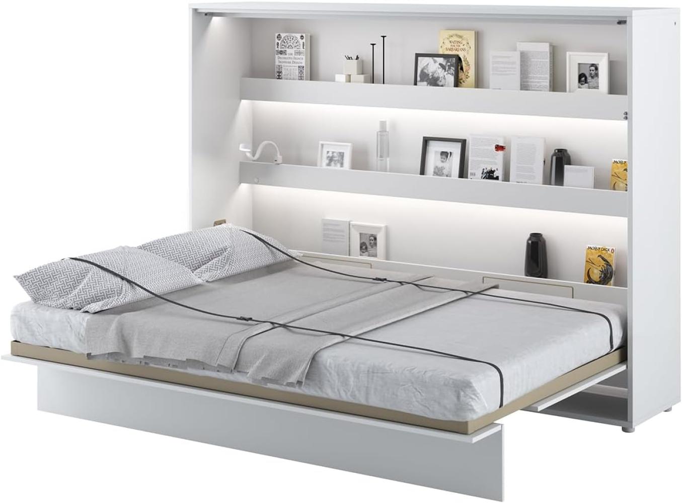 MEBLINI Schrankbett Bed Concept - BC-04 - 140x200cm Horizontal - Weiß Hochglanz/Weiß - Wandbett mit Lattenrost - Klappbett mit Schrank - Wandklappbett - Murphy Bed - Bettschrank Bild 1