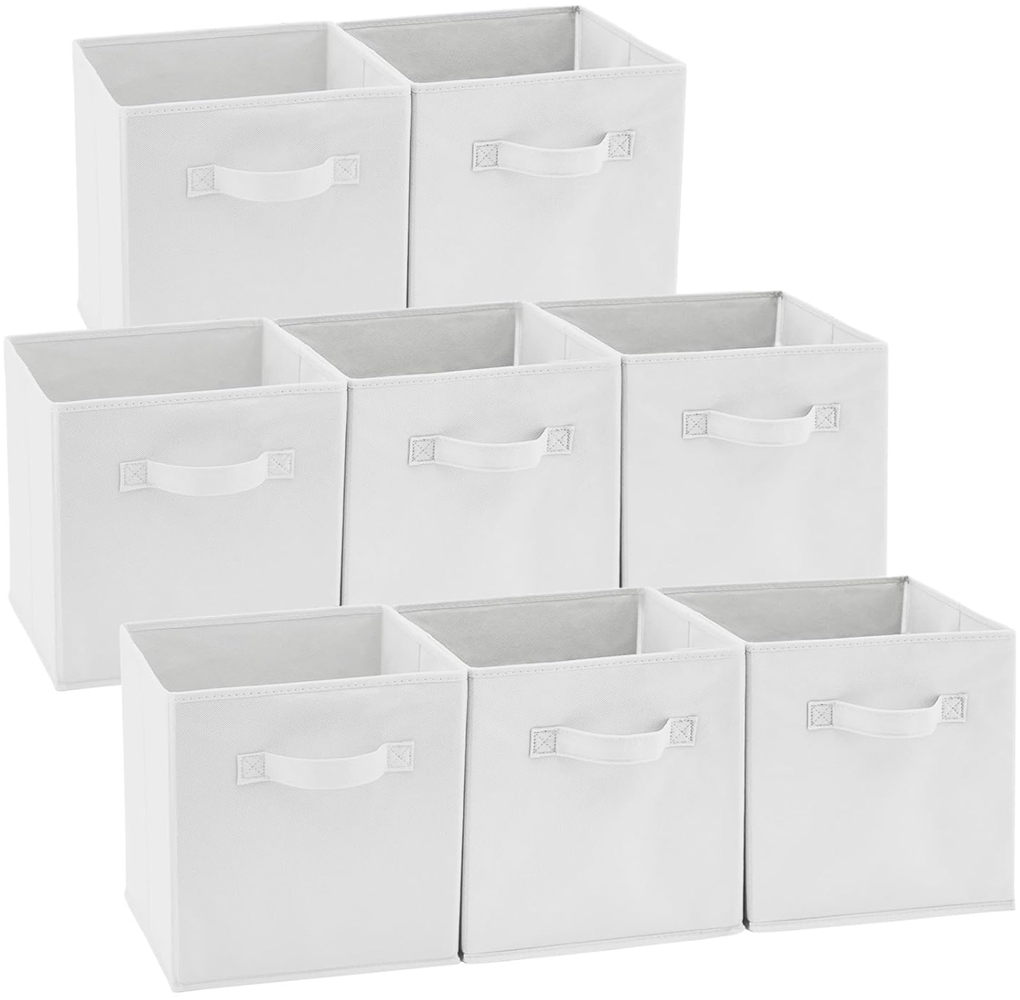 EZOWARE Aufbewahrungskörbe Faltbare Würfel-Aufbewahrungsboxen, 8er-Set, Faltbare Aufbewahrungsbox für Kleinkinder, Kinderzimmer, Zuhause, 26,7x26,7x28cm / Dunkles -Weiß Bild 1