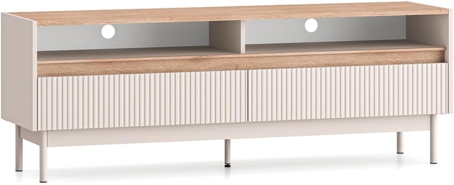 Lomadox Lowboard DINAR-131, kaschmir matt Eiche-Dekor 154 cm breit Metallfüße grifflos modern Bild 1