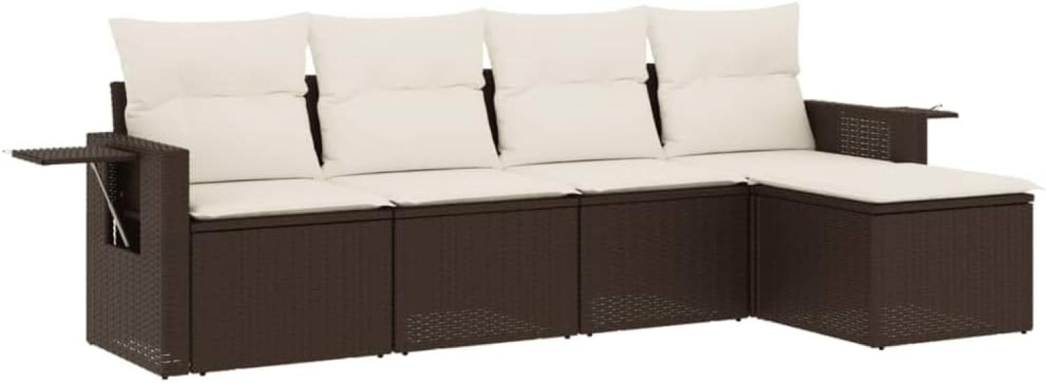 vidaXL 5-tlg. Garten-Sofagarnitur mit Kissen Braun Poly Rattan 3252430 Bild 1