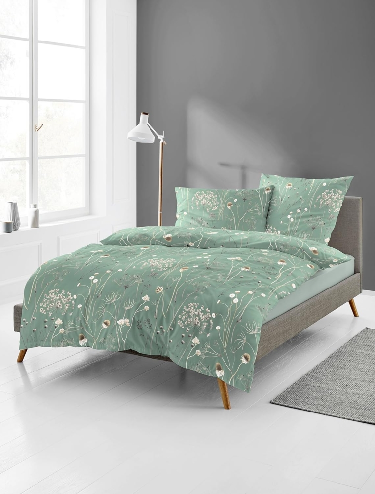 Bettwäsche Bierbaum Biber 4140-30 Blumen Zweige petrol grün 135x200 Bild 1