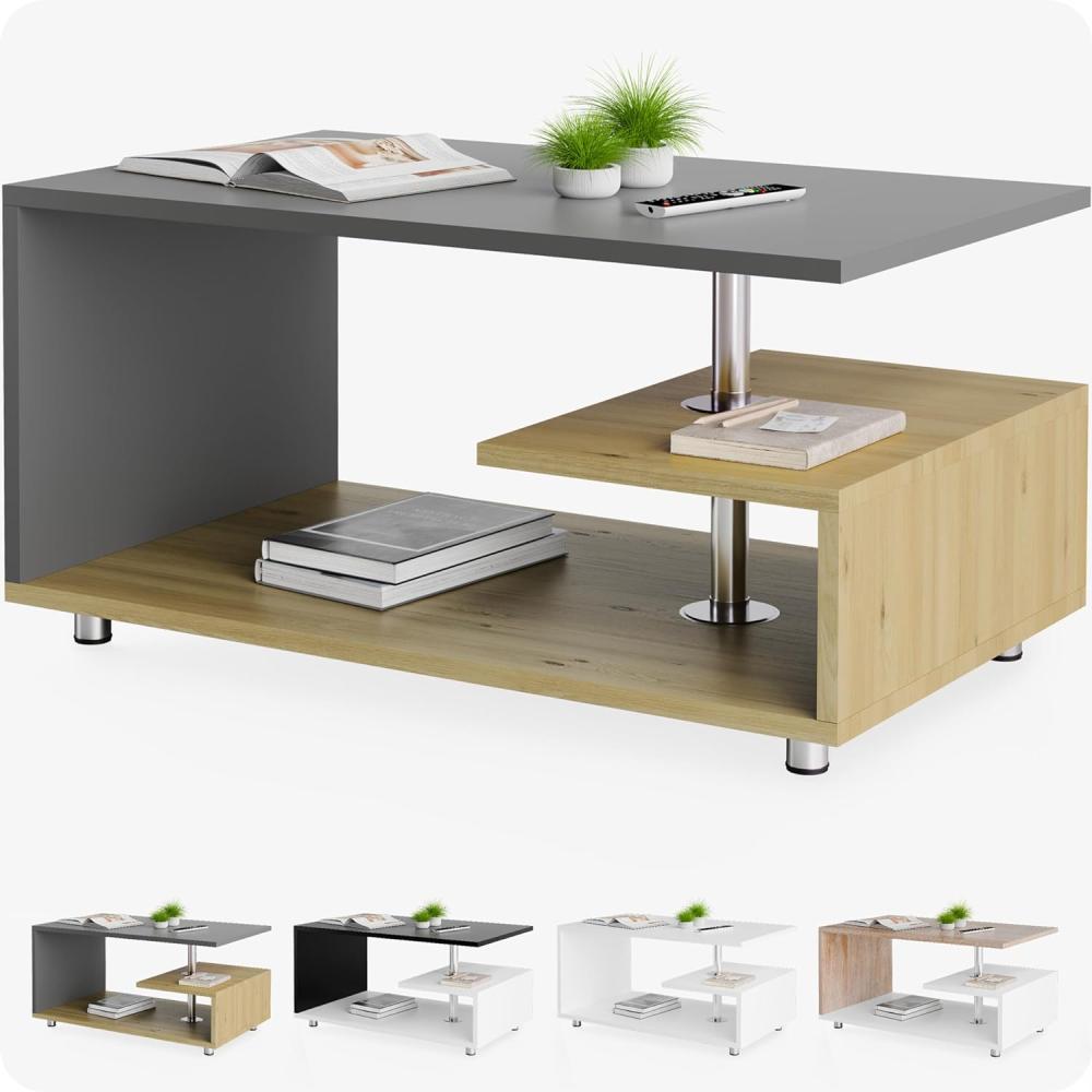 Casaria Couchtisch, Stauraum 3 Ablagen Holz Modern Höhenverstellbar 95x55x50cm Grau Bild 1