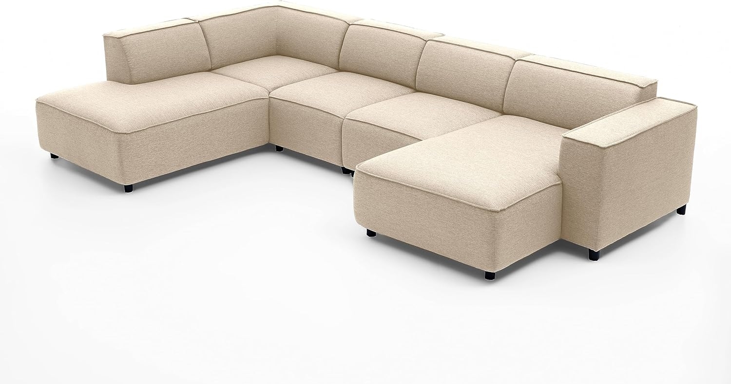 Atlantic Home Collection Bulky Wohnlandschaft Ecksofa, Récamière Links, Stoff, Creme, 195 x 324 x 70 cm, Bild 1