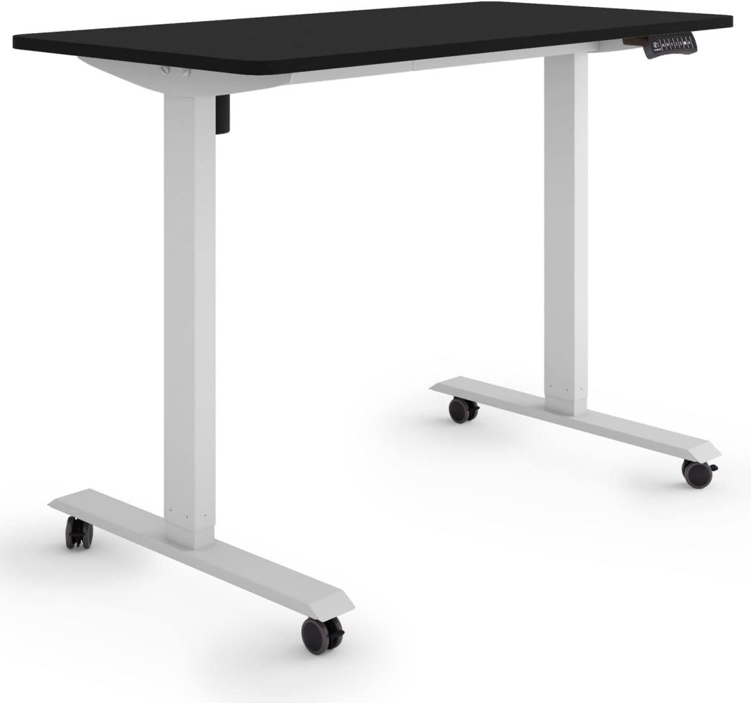 ESMART Germany ETX-121GB 120x60cm Weiß Ergonomischer Steh-Sitz-Schreibtisch auf Rollen Stufenlos elektrisch höhenverstellbar 78,5-128,5cm 3X Memory Aktivitätserinnerung Soft-Start/Stopp Bild 1