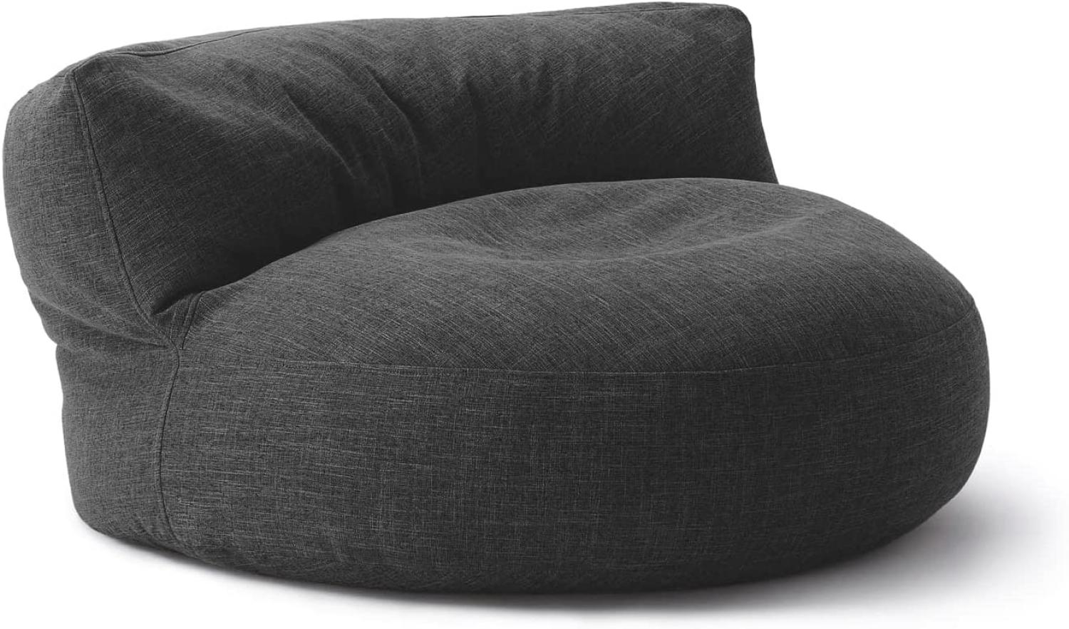 Lumaland Interior Line Sitzsack-Lounge, Rundes Sitzsack-Sofa für drinnen, 320l Füllung, 90 x 50 cm, Leinen Look and Feel, Dunkelgrau Bild 1