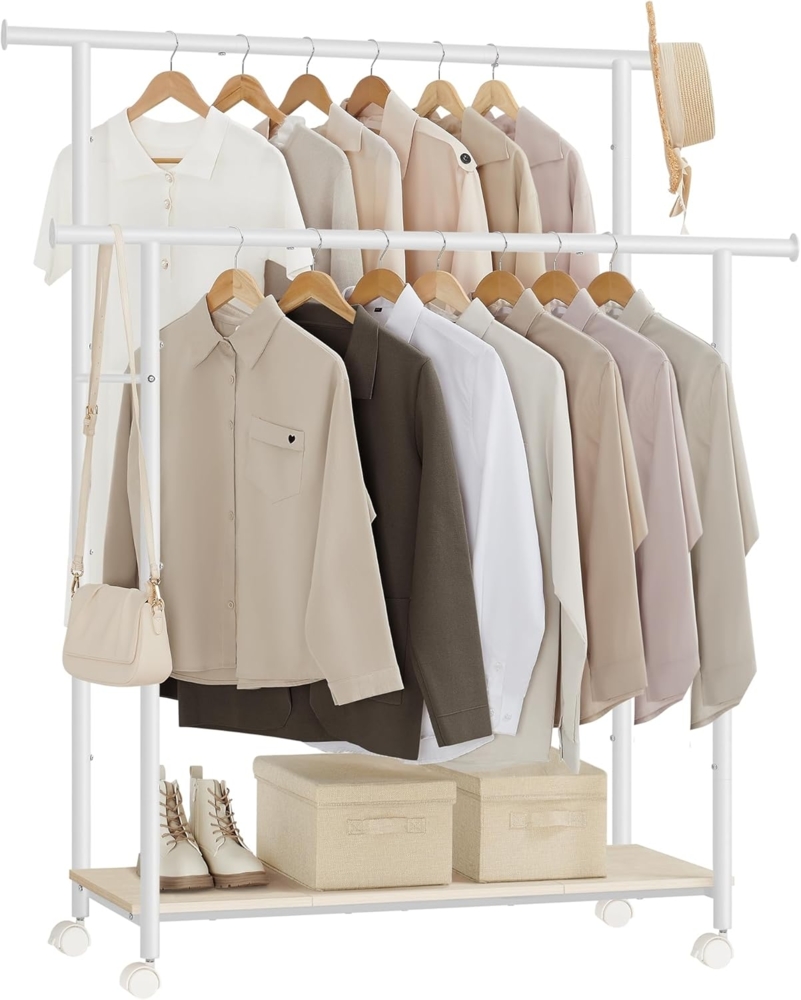 Songmics Kleiderständer, Kleiderstange mit Ablage bis 100 kg belastbar, Naturbeige-Wolkenweiß Bild 1