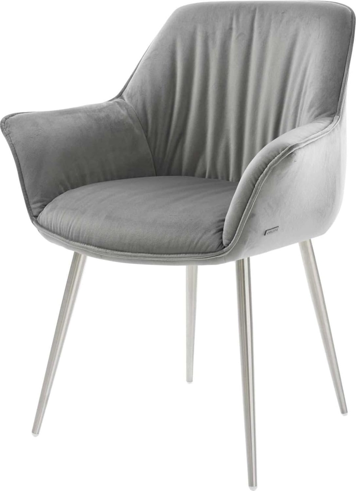 Esszimmerstuhl Keila-Flex mit Armlehnen Samt Grau 4-Fuß konisch Edelstahl Bild 1