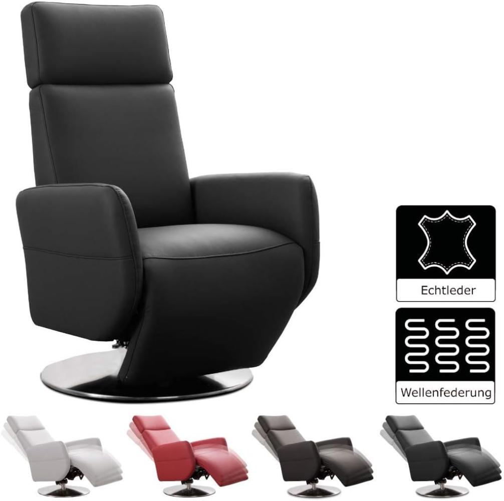 Cavadore TV-Sessel Cobra / Fernsehsessel mit Liegefunktion, Relaxfunktion / Stufenlos verstellbar / Ergonomie S / Belastbar bis 130 kg / 71 x 108 x 82 / Echtleder Schwarz Bild 1