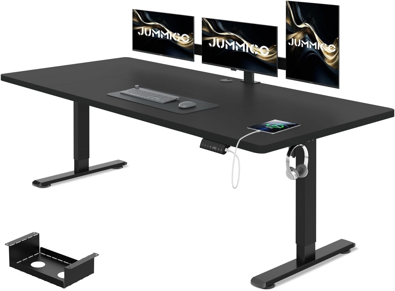 JUMMICO Höhenverstellbarer Schreibtisch 200x80 cm mit Kabelwanne, Höhenverstellbar Elektrisch Stehpult mit USB-Buchse, Computertisch, Ergonomischer Steh-Sitz Tisch, Bürotisch, Schwarz Bild 1