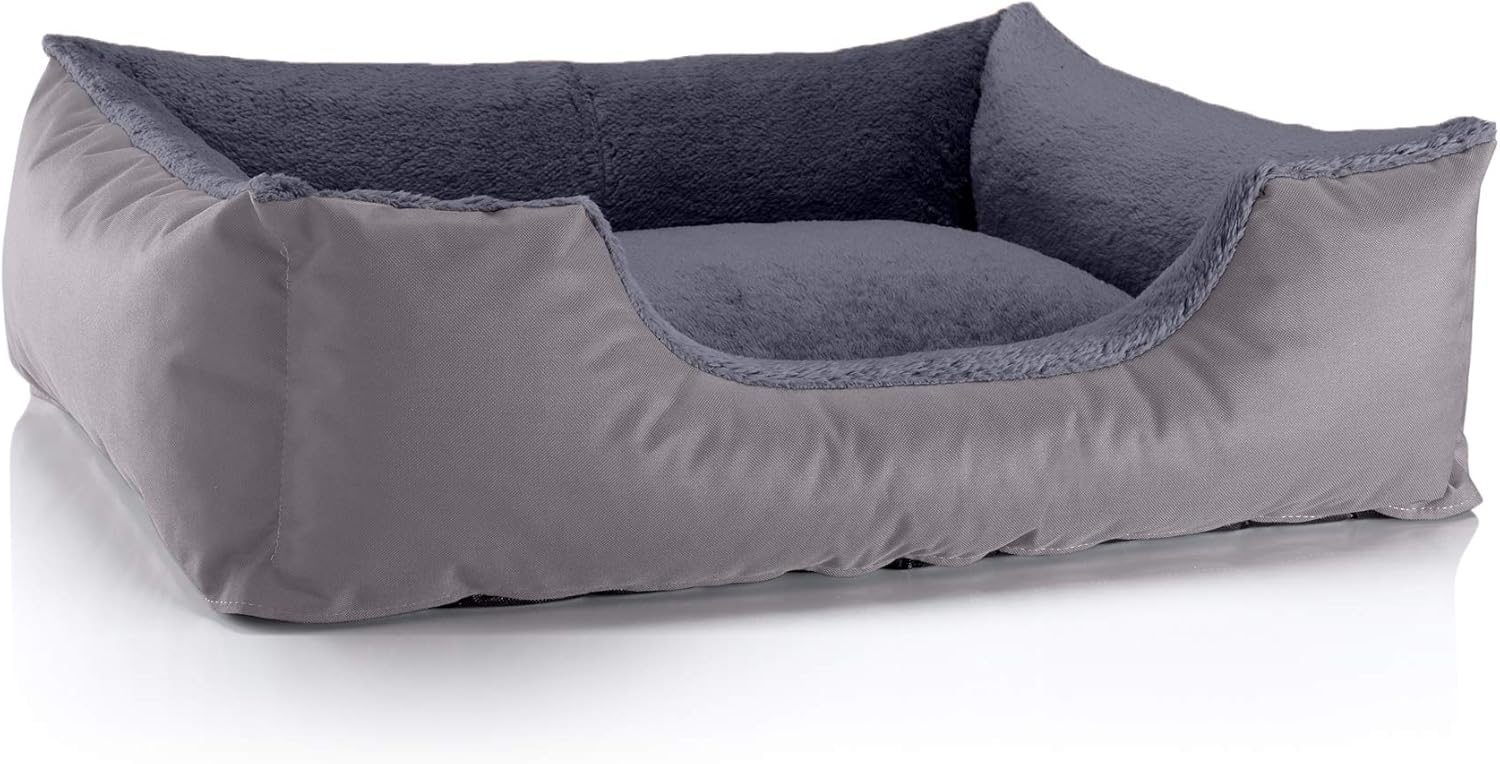 BedDog Hundebett TEDDY, Hundesofa aus Cordura und Microfaser-Velours, waschbares Hundebett mit Rand, Hundekissen vier-eckig (L) ca. 80 x 65 x 18 cm, ROCK-FLOW (grau/grau) Bild 1