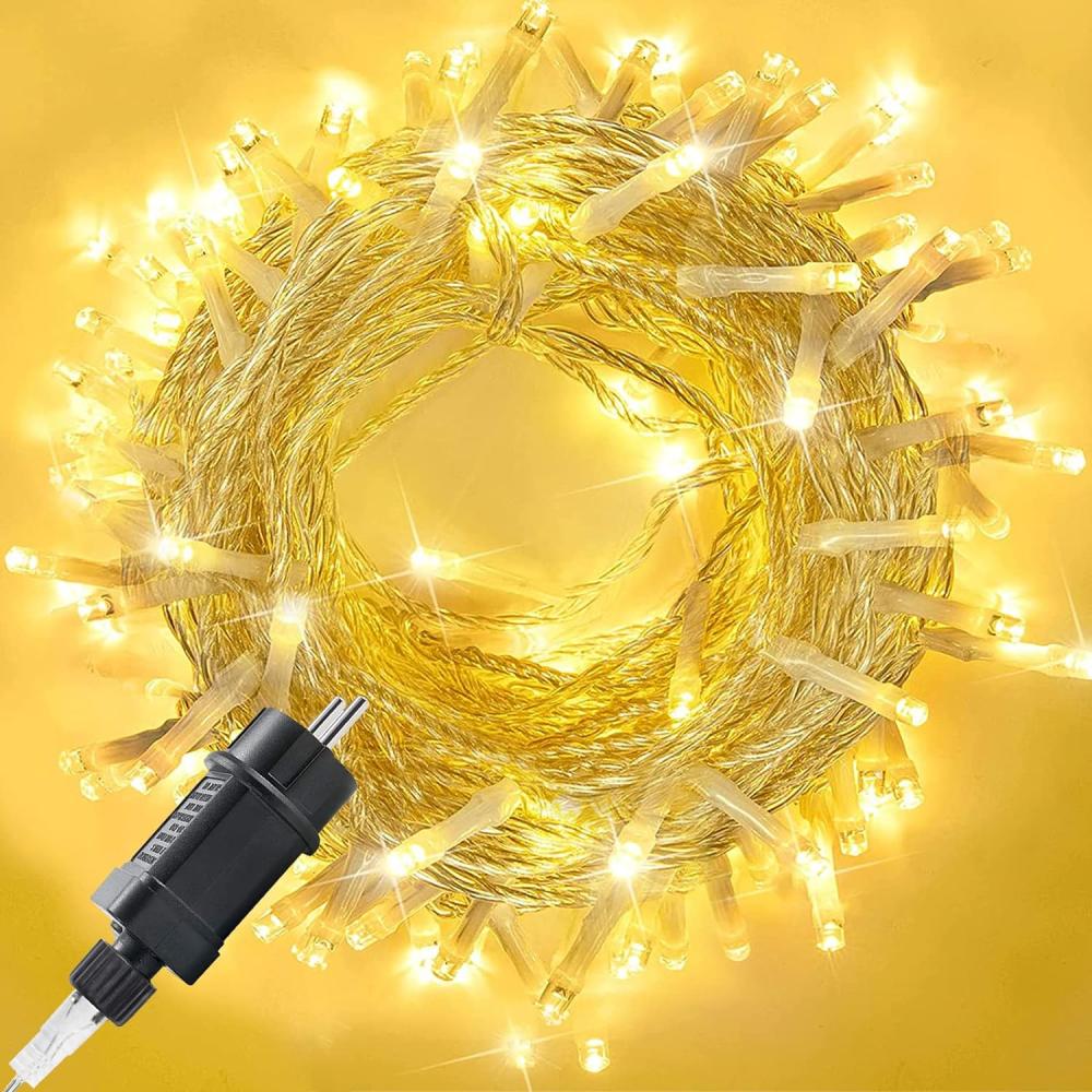 Lichterkette außen 30m 300er LED Lichterkette Weihnachtsbaum Strombetrieben (31V) mit Timer, Speicherfunktion, 8 Modi, IP44 Wasserdicht für Weihnachten Partys Hochzeit Halloween Garten, Warmweiß Bild 1