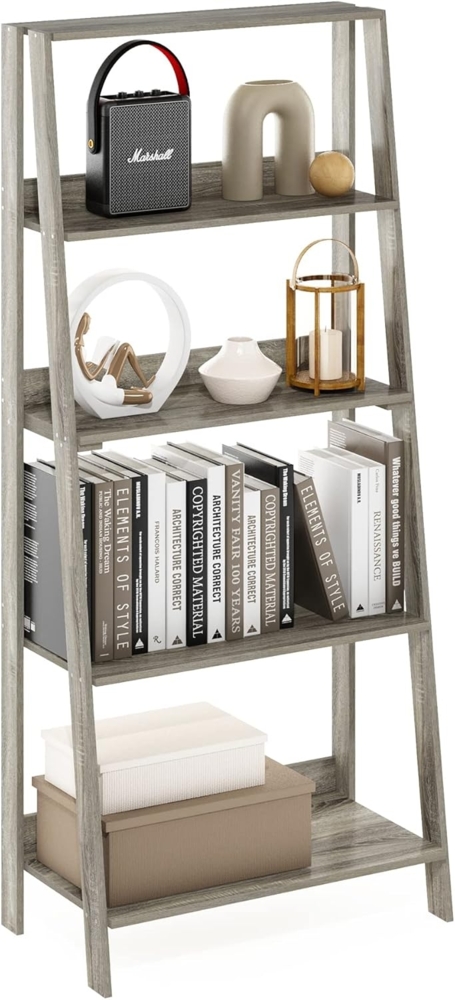 Furinno Leiter Bücherregal mit 5 Ebenen, Holzwerkstoff, Französische Eiche, 5-Tier Bild 1