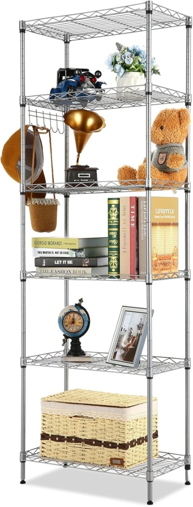 Himimi Lagerregal, Regal mit Rollen und 6 Regalböden Küchenregal Metall mit Seitenhaken aus verchromt, bis zu 500lbs, 54 x 29 x 160 cm, Silber Grau Bild 1