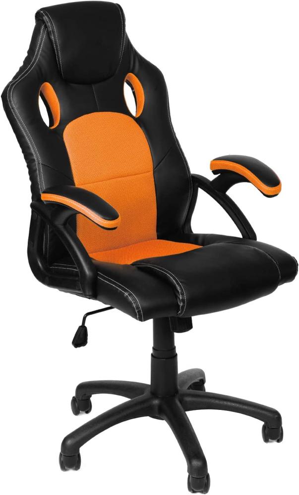 Gamer Stuhl Gaming Schreibtischstuhl Chefsessel Bürostuhl Ergonomisch, Orange, 9 Farbvarianten, gepolsterte Armlehnen, Wippmechanik, belastbar bis 150 kg, Lift TÜV geprüft, Panorama24 Bild 1