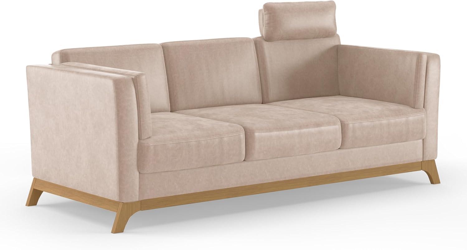 Cavadore 3er-Sofa Vida / 3-Sitzer Couch im trendigen Design mit massivem Holzrahmen in Eiche, Kopfstütze mit Kuschelkissen / 213 x 84 x 93 / Mikrofaser, Beige Bild 1