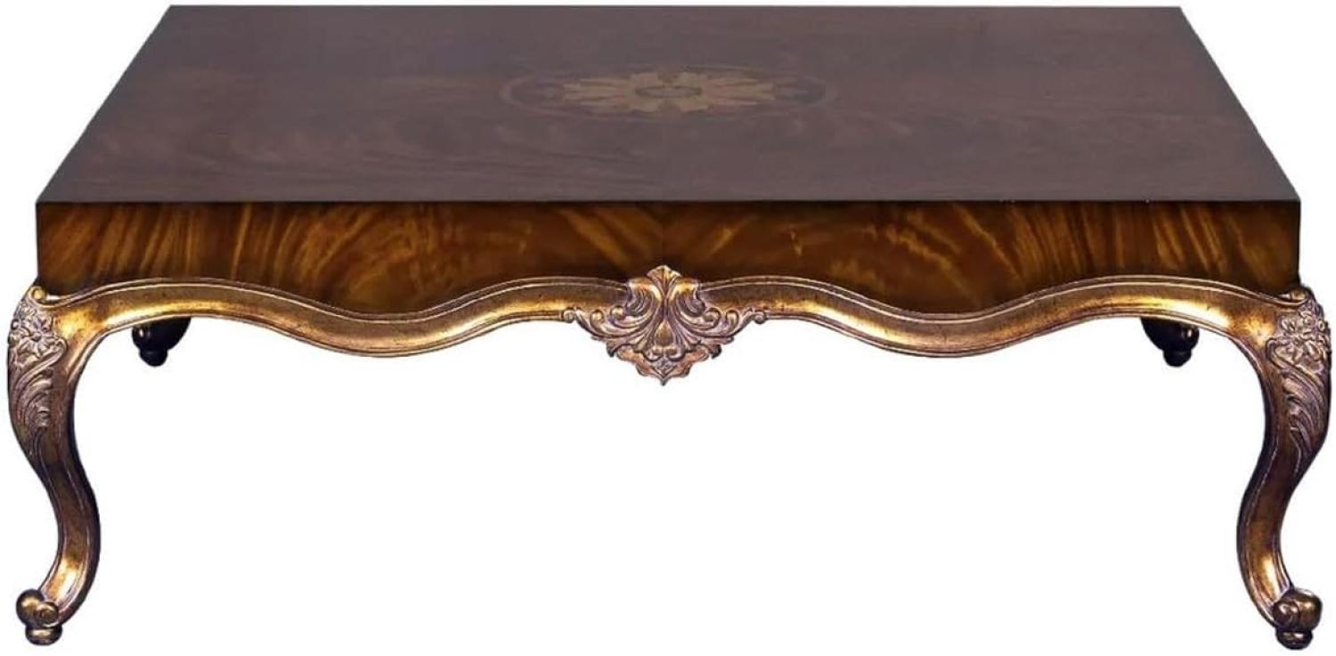 Casa Padrino Luxus Barock Couchtisch Braun Intarsien / Antik Gold 130 x 130 x H. 46 cm - Prunkvoller Wohnzimmertisch im Barockstil - Barock Möbel - Luxus Möbel im Barockstil - Edel & Prunkvoll Bild 1