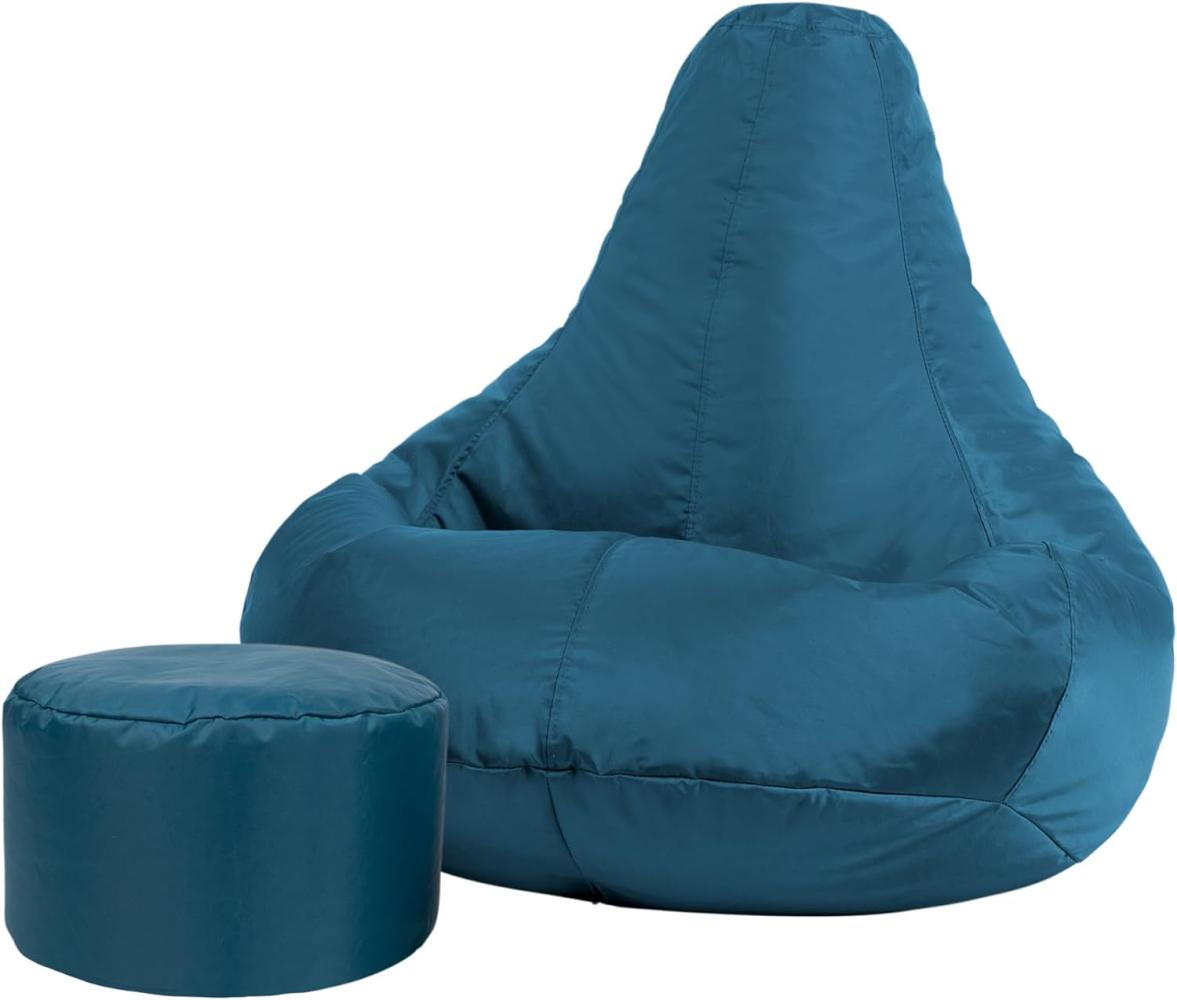 Bean Bag Bazaar Gaming Sitzsack „Recliner“, Gamer Sitzsack für Erwachsene und Kinder, Indoor Outdoor Sitzsack Sessel Gaming mit Füllung (Sitzsack + Hocker, Blaugrün) Bild 1