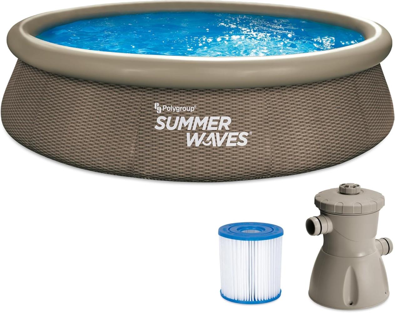 Summer Waves Quick Up Pool | aufblasbarer Pool rund | Rattanoptik braun | Ø 366x76 cm Bild 1