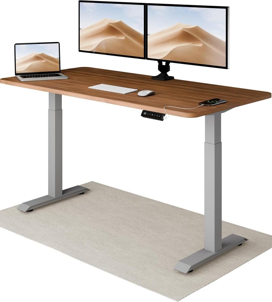 Höhenverstellbarer Schreibtisch (160 x 80 cm) - Sitz- & Stehpult mit Ladebuchsen - Schreibtisch Höhenverstellbar Elektrisch Touchscreen & Stahlfüßen - Schreibtisch Höhenverstellbar von Desktronic Bild 1