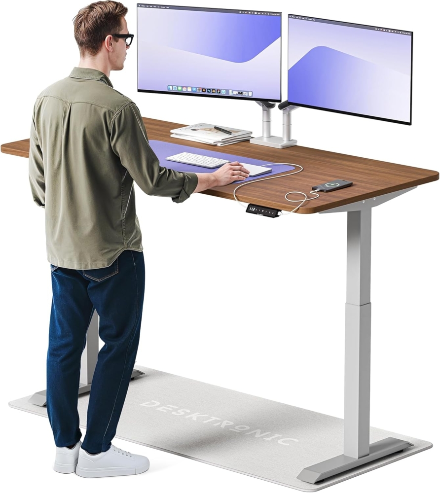 Höhenverstellbarer Schreibtisch (160x80 cm) - Sitz- & Stehpult mit Ladebuchsen - Schreibtisch Höhenverstellbar Elektrisch Touchscreen & Stahlfüßen - Schreibtisch Höhenverstellbar von Desktronic Bild 1