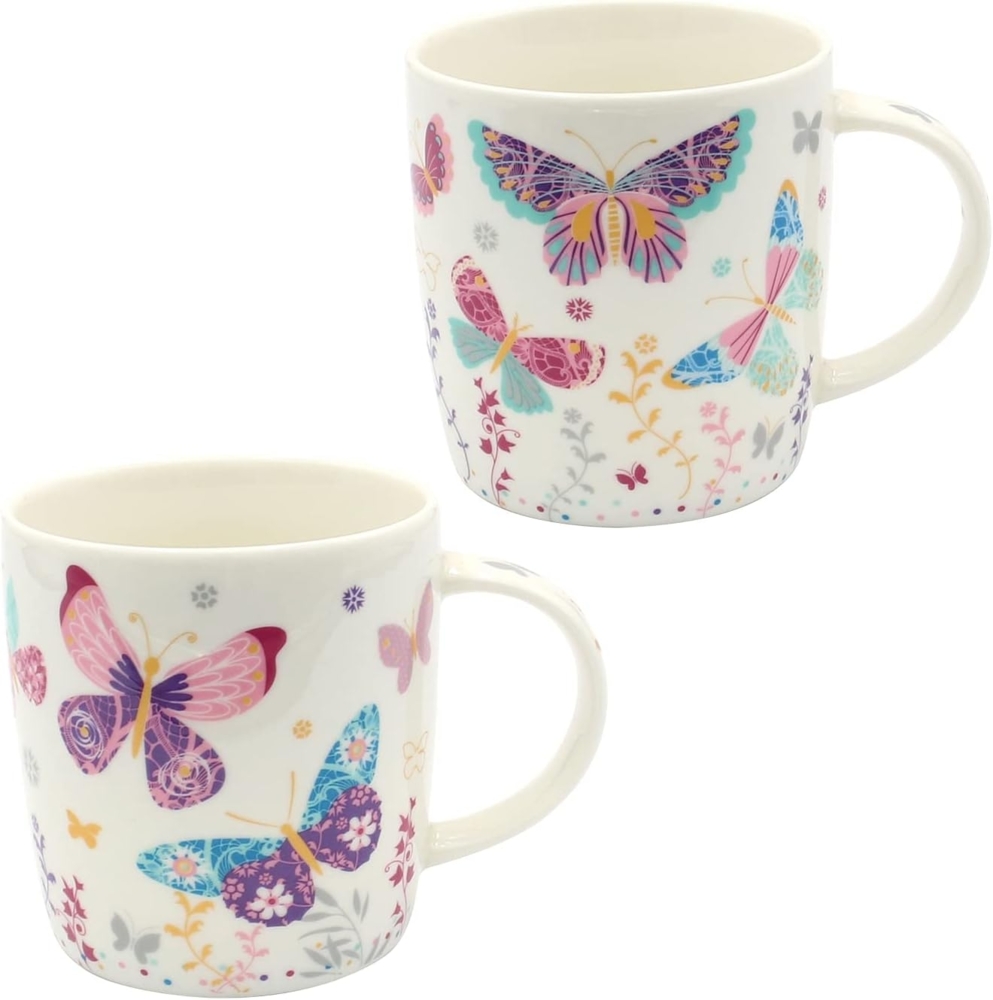 Dekohelden24 Tasse 2er Set Kaffeebecher Kaffeetasse aus Porzellan - Motiv: bunte Schmette, Porzellan Bild 1