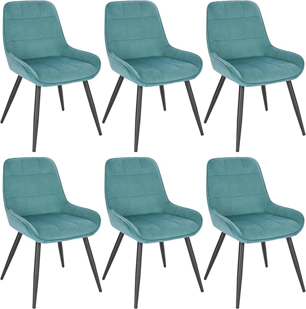 WOLTU Esszimmerstühle 6er Set, Polsterstuhl Samt, Küchenstuhl gepolstert, Akzentstuhl für Wohnzimmer Schlafzimmer Küche, ergonomischer Stuhl mit Rückenlehne, Türkis, BH331ts-6 Bild 1