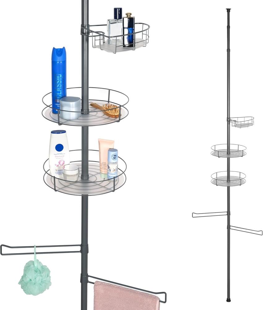bremermann Teleskopregal Teleskop-Badregal, 3 Körbe, 2 Stangen, bis max. ca. 290 cm, grau Bild 1