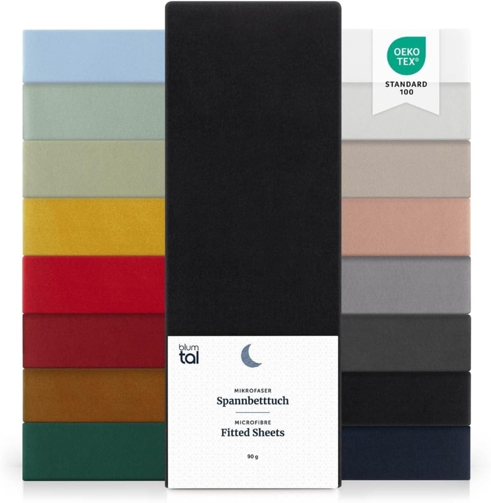 Blumtal® Spannbettlaken 120x200cm - Bettlaken 120x200 aus Microfaser im 2er Set - Oekotex zertifiziertes Spannbetttuch 120x200 - Spannbettlaken 120x200 / Spannleintuch 120x200 cm - Bettlaken - Schwarz Bild 1