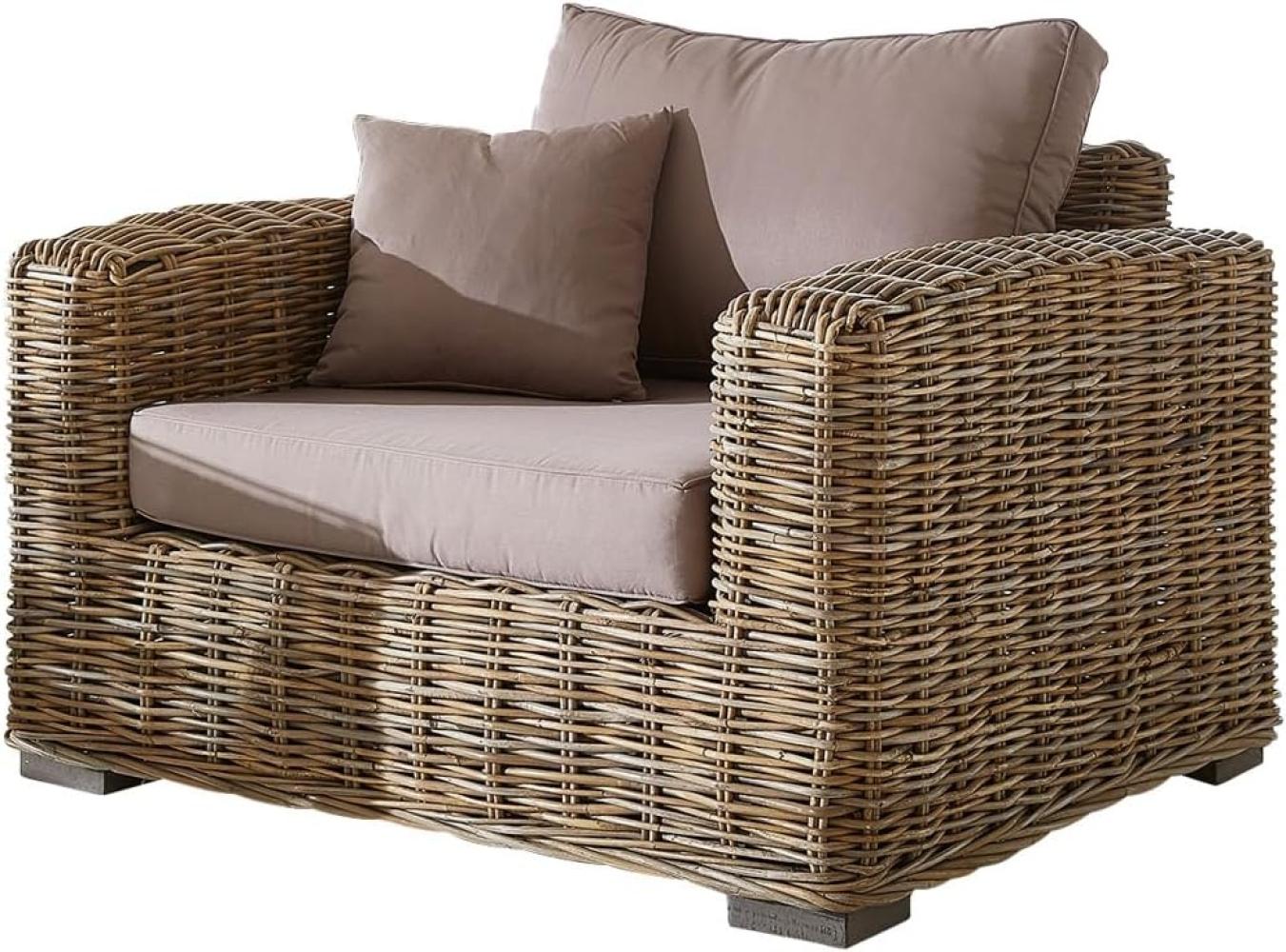 Loungesessel Nizza 103x95 cm aus Rattan grau mit Kissen braun Bild 1