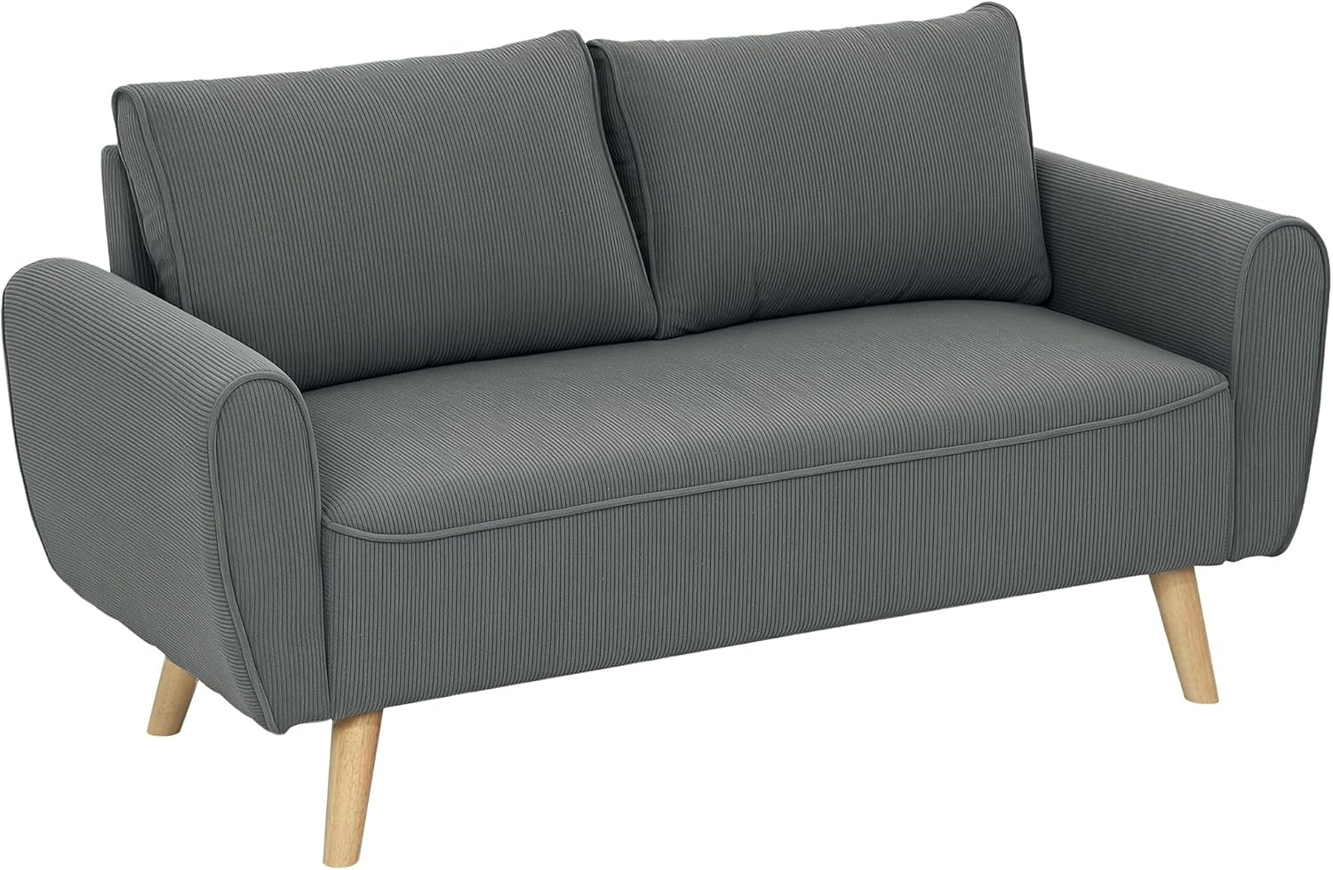 HOMCOM 2-Sitzer mit 2 Kissen, 54cm extra tiefen Sitzen, Holzrahmen, aus Cord, Doppelsofa 1 Teile, für Wohnzimmer Schlafzimmer Büro, 145 x 75 x 78 cm, Dunkelgrau Bild 1