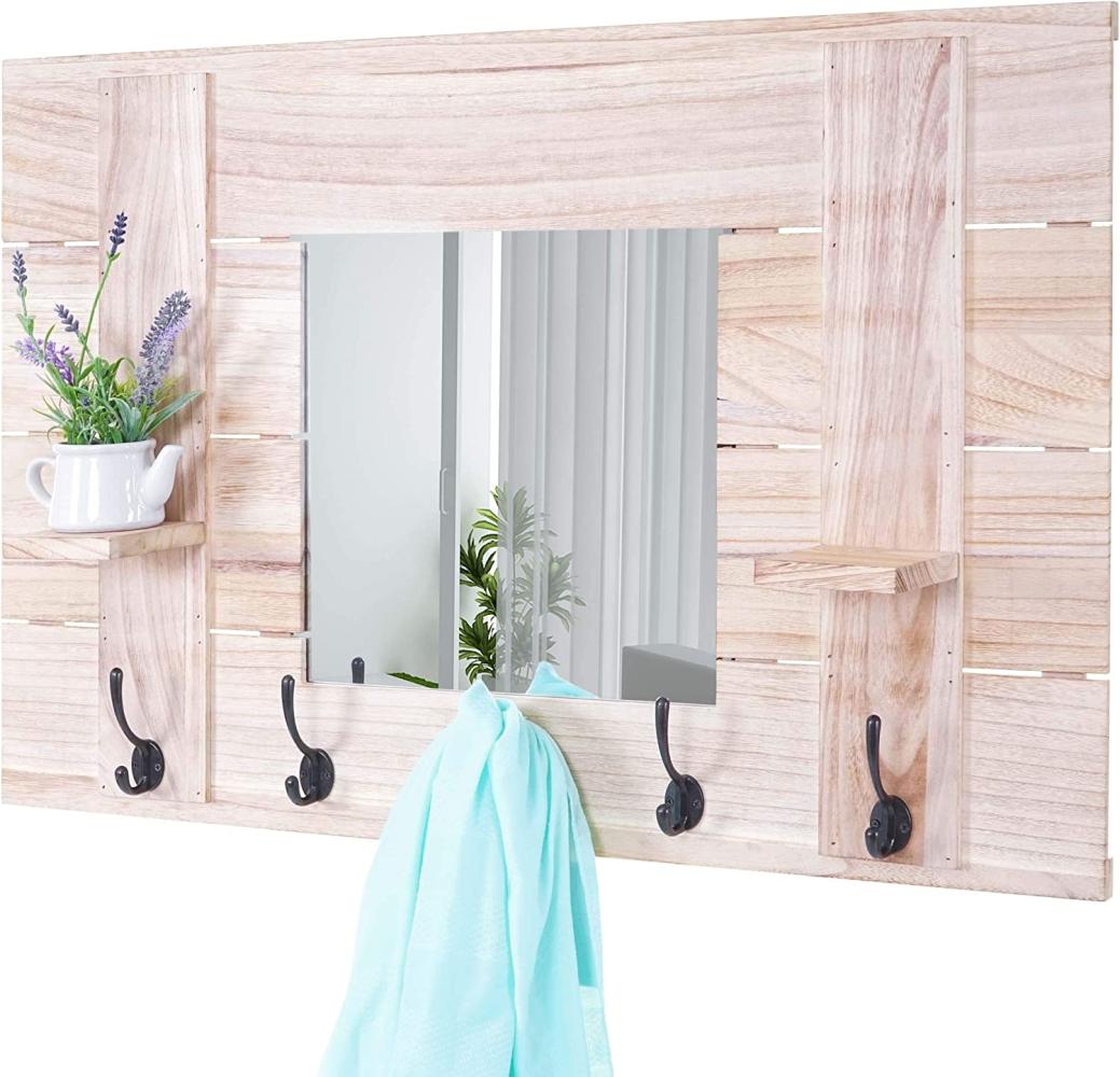 Wandgarderobe HWC-C89 mit Spiegel, Garderobenpaneel Garderobe, Shabby-Look Vintage, 5 Haken 90x60cm ~ naturbraun Bild 1