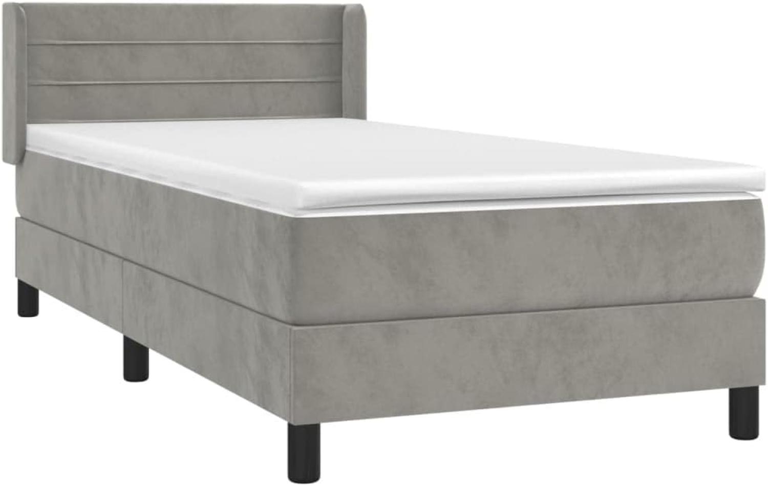 Boxspringbett mit Matratze, Linien und Abrundungen, Hellgrau 100x200 cm Samt Bild 1