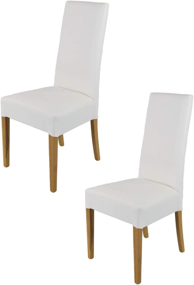 Tommychairs - 2er Set Moderne Stühle Luisa für Küche und Esszimmer, robuste Struktur aus lackiertem Buchenholz Farbe Eiche, Gepolstert und mit Kunstleder in der Farbe Weiss bezogen Bild 1