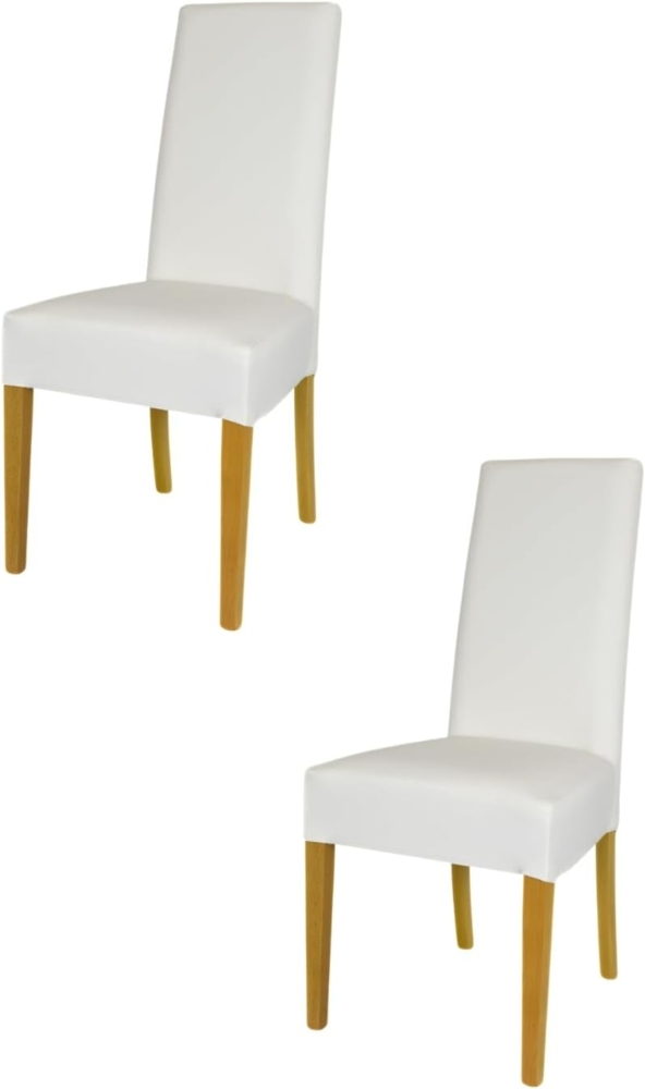 Tommychairs - 2er Set Moderne Stühle Luisa für Küche und Esszimmer, robuste Struktur aus lackiertem Buchenholz Farbe Eiche, Gepolstert und mit Kunstleder in der Farbe Weiss bezogen Bild 1