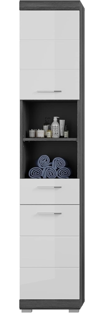 furnling Hochschrank Scott 2 Türen, 2 offene Fächer, Badezimmermöbel, Badschrank, Bad Hochschrank Bild 1