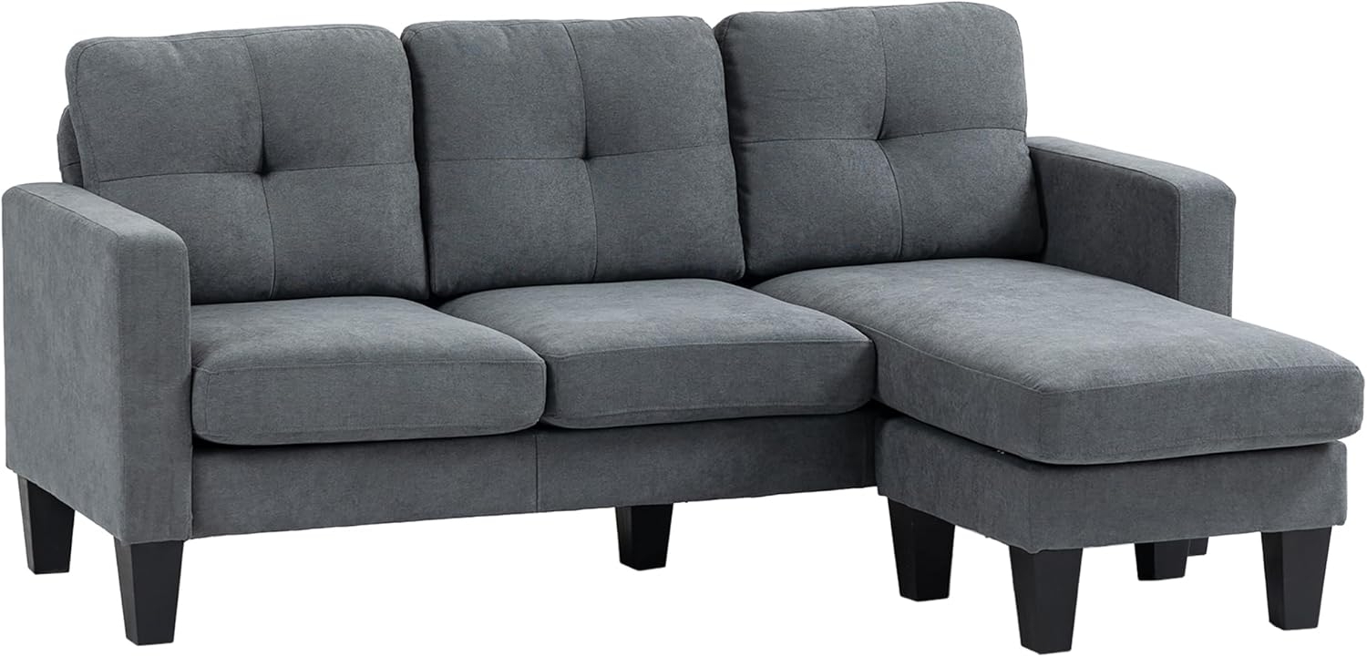 HOMCOM Ecksofa Couch mit Umkehrbarer Chaiselongue, Federkern, Hochdichtem Schaumstoff, L Form Eckcouch 1 Teile, für Wohnzimmer, Schlafzimmer, Dunkelgrau Bild 1