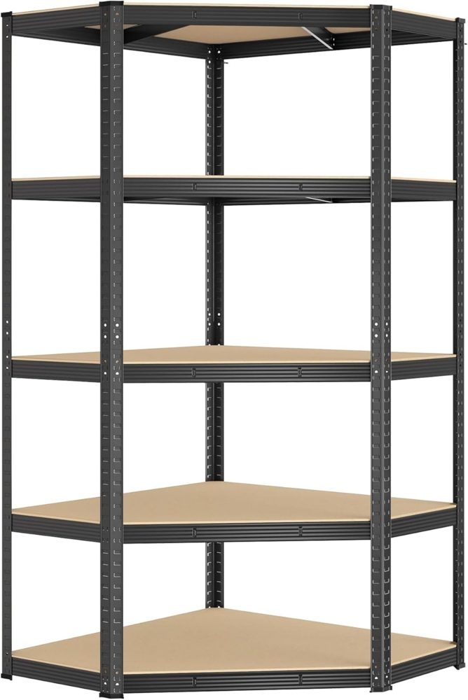 SONGMICS Eckregal 5 Ebenen, Schwerlastregal, Metall, Lagerregal für Garage, Abstellraum, Kellerregal, bis 875 kg belastbar, tintenschwarz-naturbeige GLR080B01 Bild 1