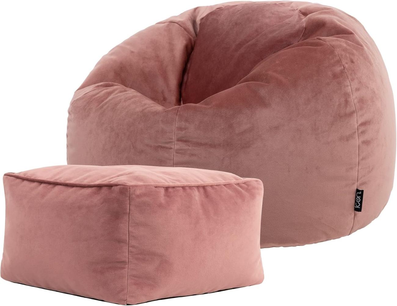 Icon Klassischer Sitzsack „Aurora“ mit Hocker, Rosa, Plüschsamt, Sitzsack Sessel für Erwachsene mit Füllung, Groß Sitzsäcke für das Wohnzimmer Bild 1