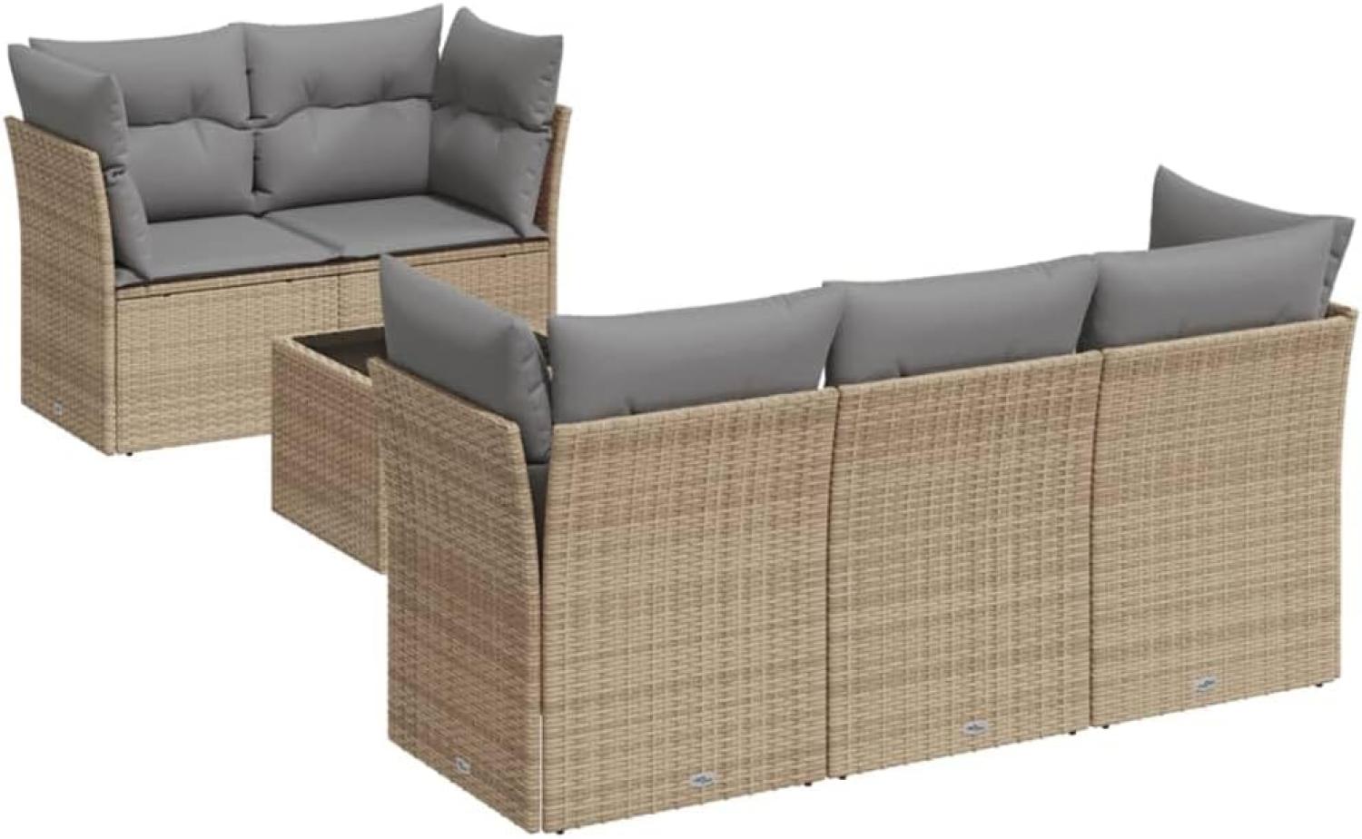 vidaXL 6-tlg. Garten-Sofagarnitur mit Kissen Beige Poly Rattan 3249088 Bild 1