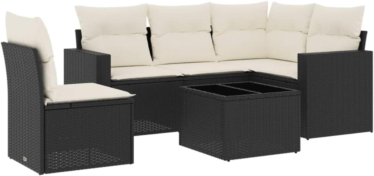 vidaXL 6-tlg. Garten-Sofagarnitur mit Kissen Schwarz Poly Rattan 3251313 Bild 1
