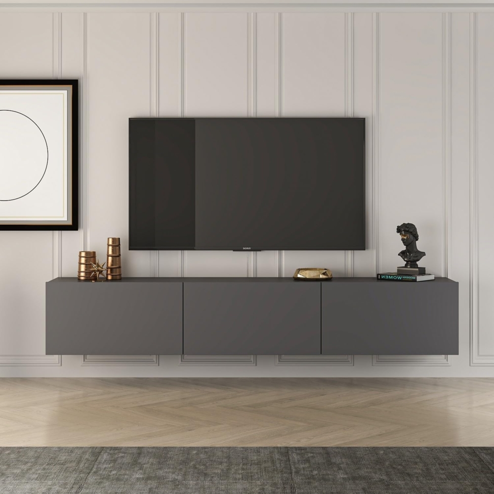 Hanah Home Stylish TV Stand, Anthracite, 150 x 30 x 32 cm | 100% Melamine Coated Chipboard | Modern Design for Living Room & Entertainment Spaces Bild 1