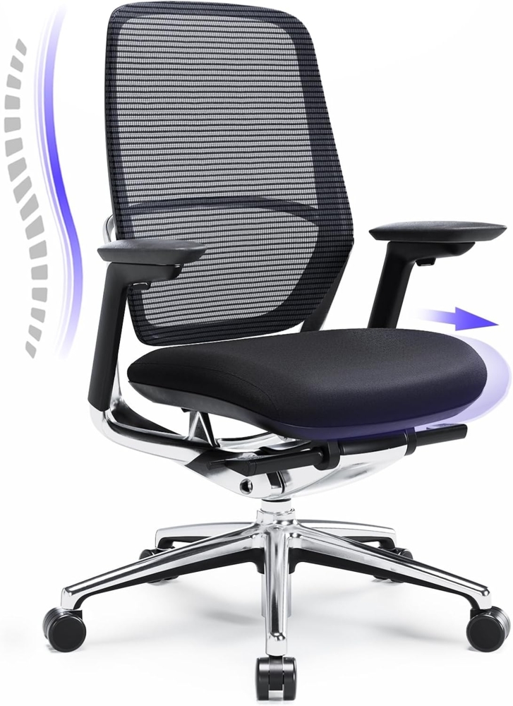 COLAMY Ergonomischer Bürostuhl, hochrückiger Netz-Schreibtischstuhl, kippbarer Computerstuhl für das Home, Lendenstütze, Dickes Leder für Office Work Comfort, Silber Bild 1