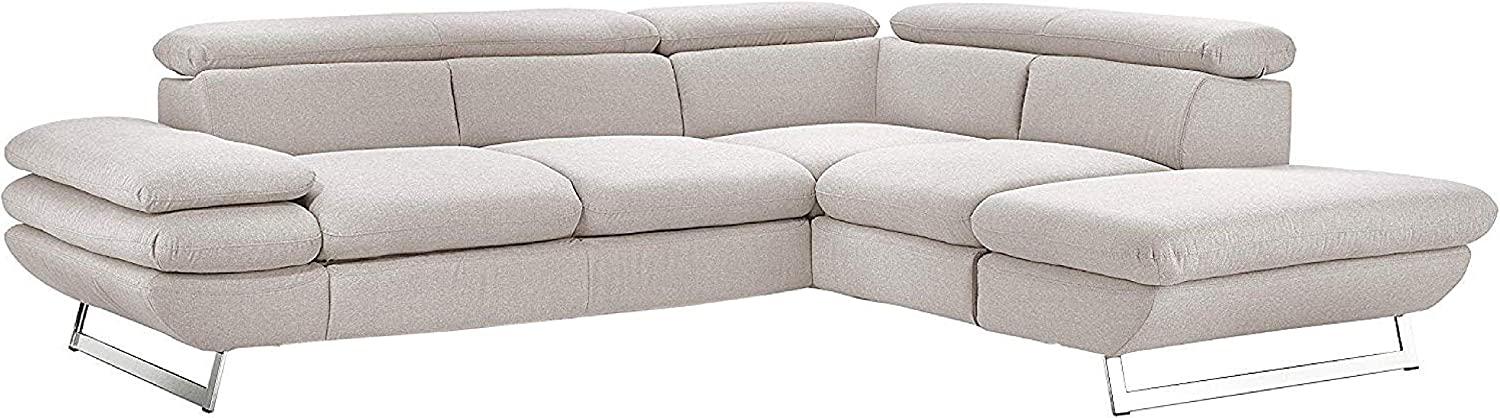 Mivano Ecksofa Prestige, Modernes Bettsofa in L-Form mit Ottomane und Schlaffunktion, Kopfteile und Armteil verstellbar, 265 x 74 x 223, Strukturstoff, beige Bild 1